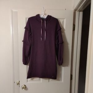 Tommy Hilfiger Deep Plum Hooded Ruffle Sleeve Dress
